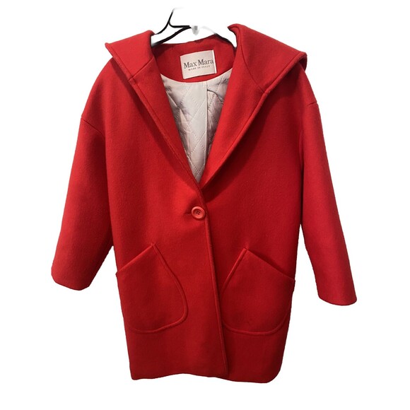 Women's MAX MARA Wool Hooded Red Wrap Coat Overcoat US 8 made in ITALY - Picture 1 of 10